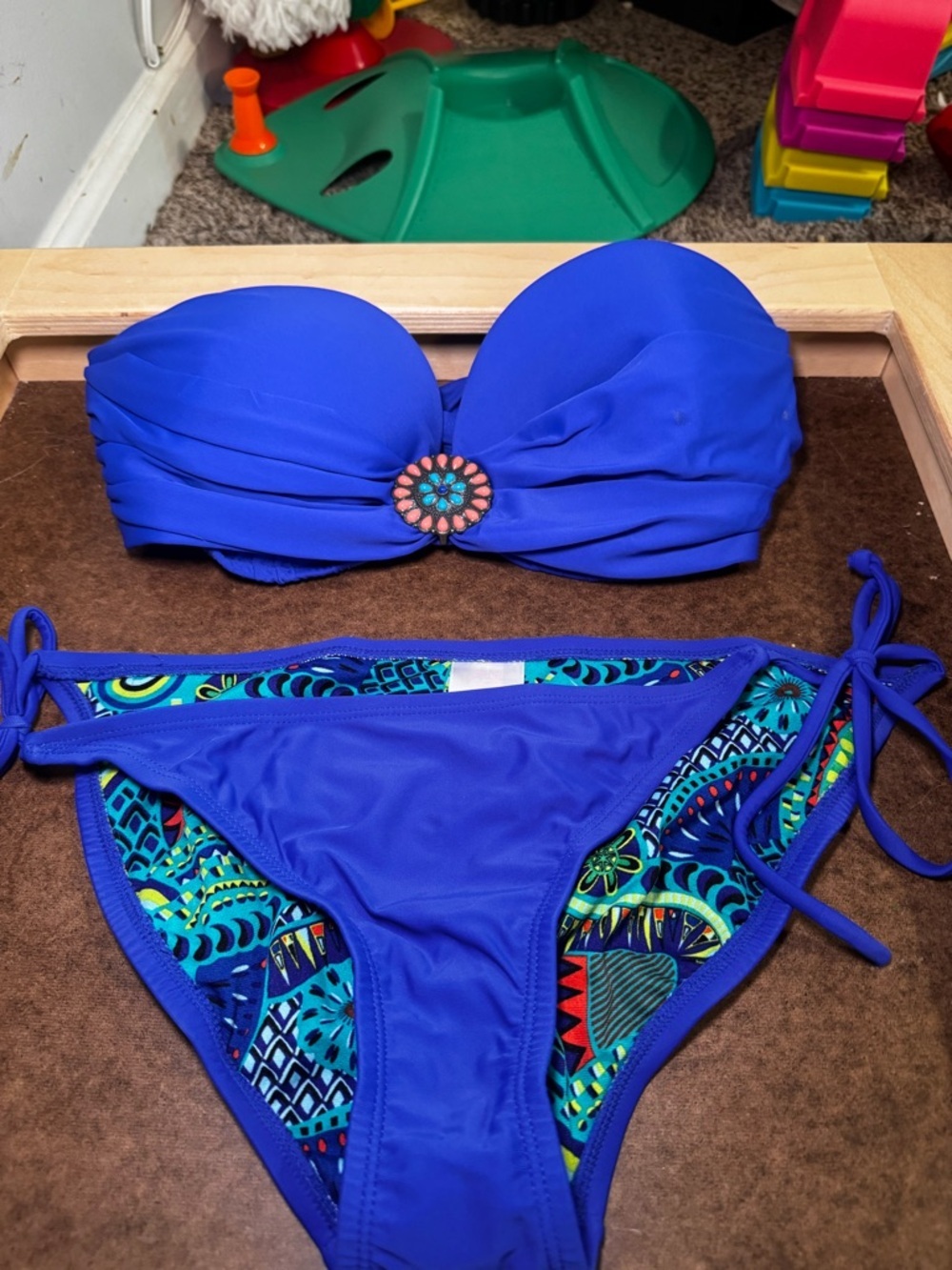 Xhilaration Bright Blue Bikini Top with Strap Detail